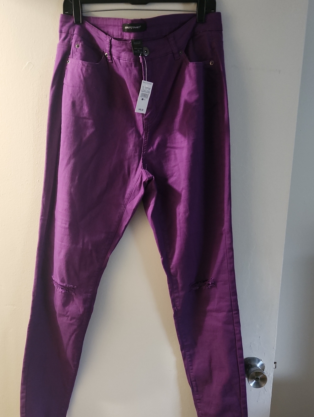 Ashley Stewart Purple Womens Skinny Jeans with Subtle Knee Rips